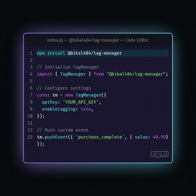 @bikal404 tag-manager code preview in Bikal Shrestha portfolio hero