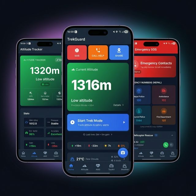 TrekGuard app preview in Bikal Shrestha portfolio hero